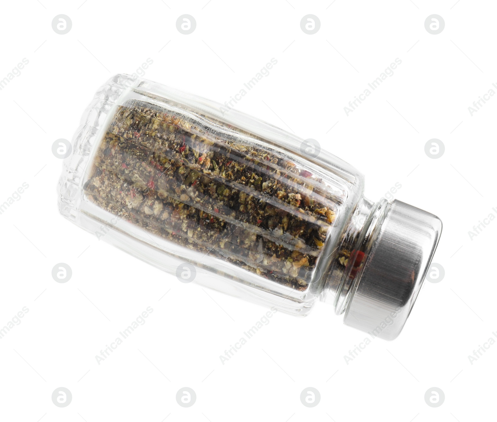 Photo of One glass pepper shaker isolated on white
