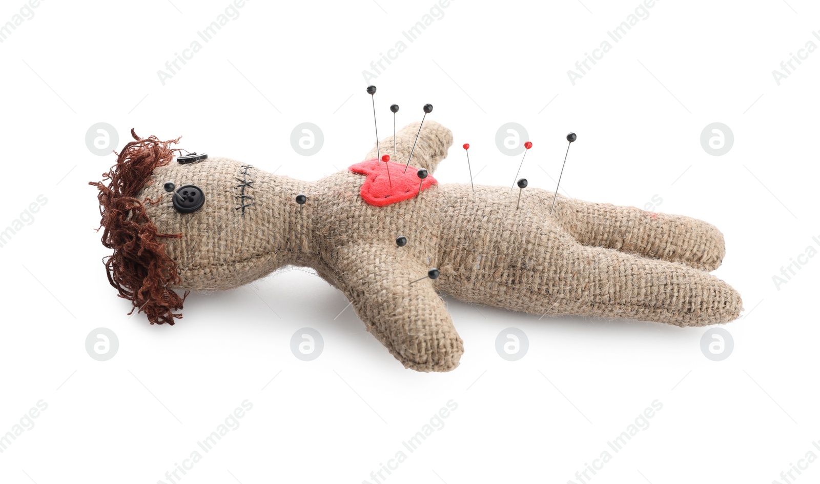 Photo of Voodoo doll with pins isolated on white