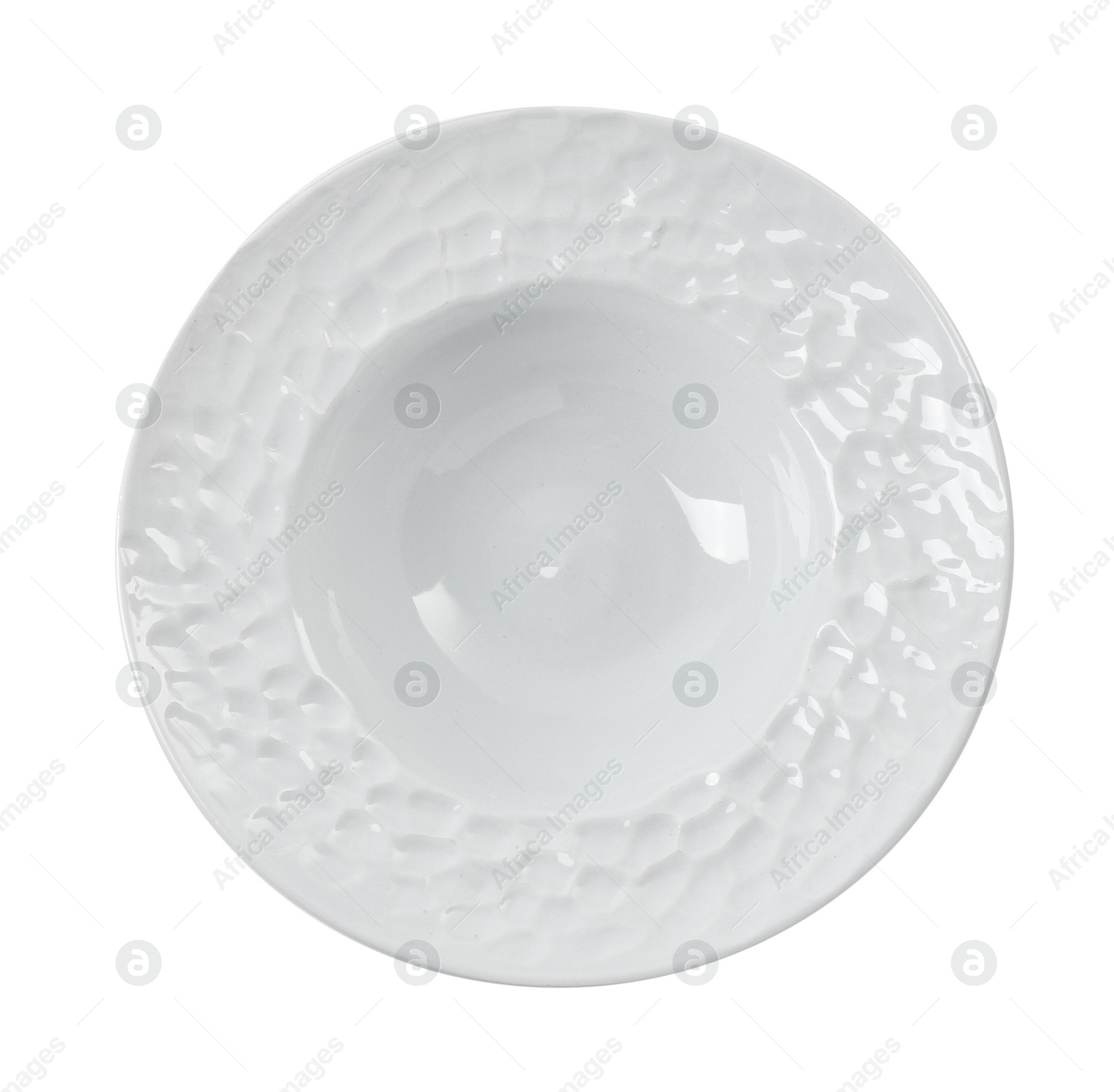 Photo of One clean ceramic plate isolated on white, top view