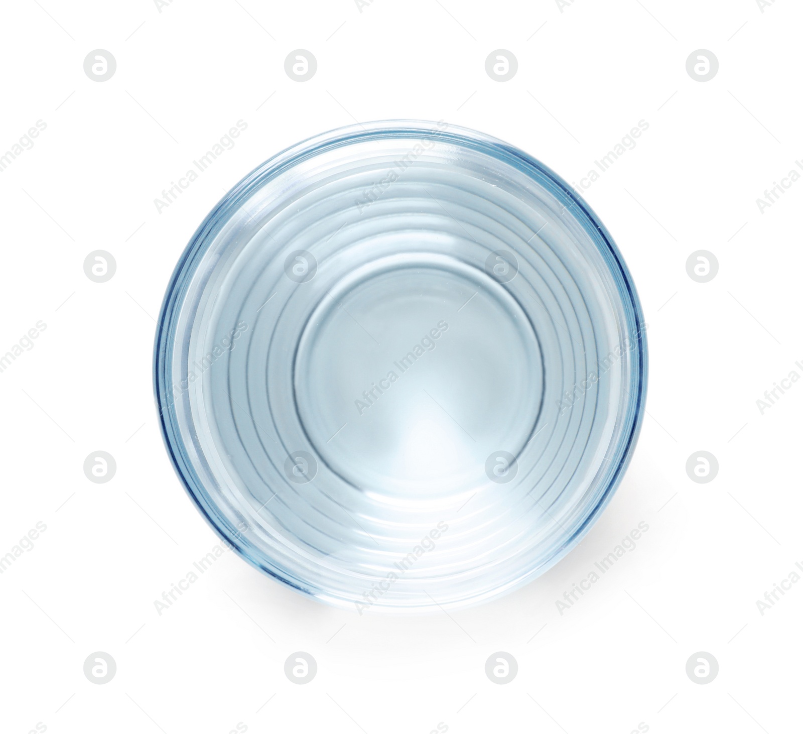 Photo of Glass of fresh water on white background, top view