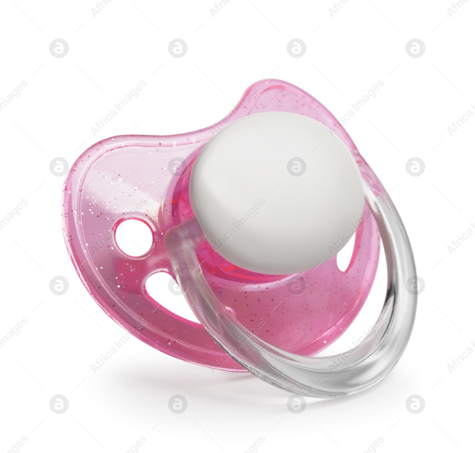 Photo of New pink baby pacifier isolated on white