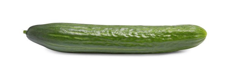 Photo of One long fresh cucumber isolated on white