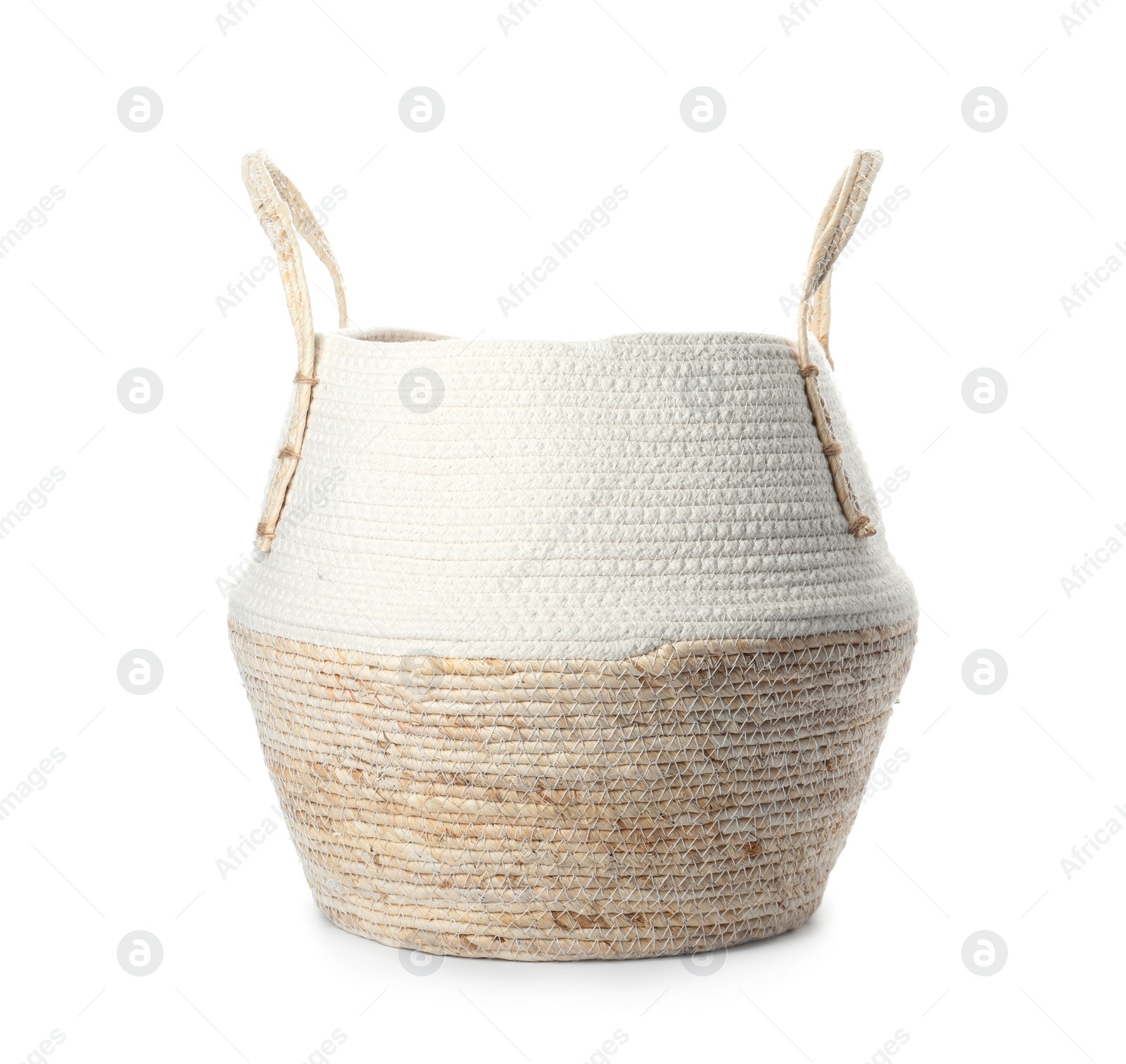 Photo of New cord basket isolated on white. Interior element