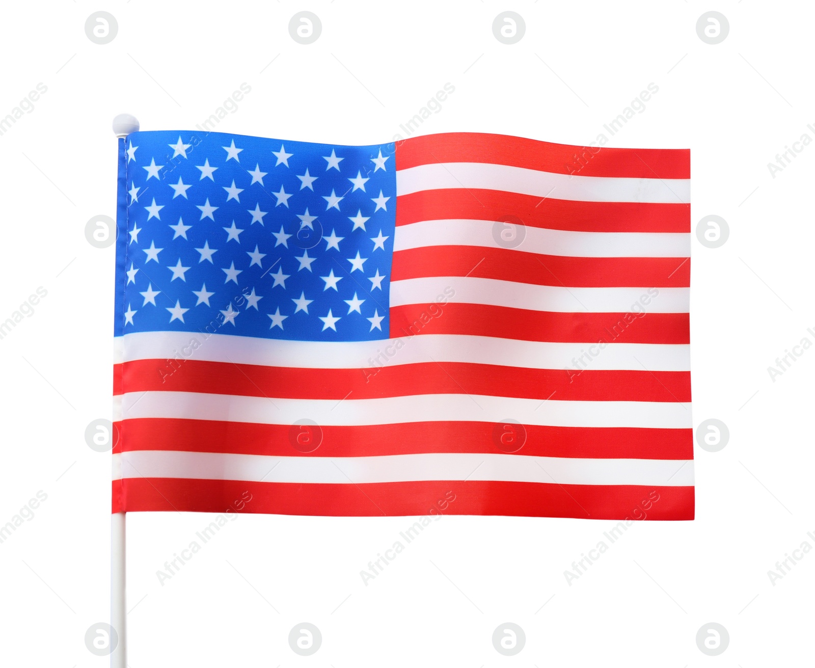 Photo of American flag, isolated on white. National symbol of USA