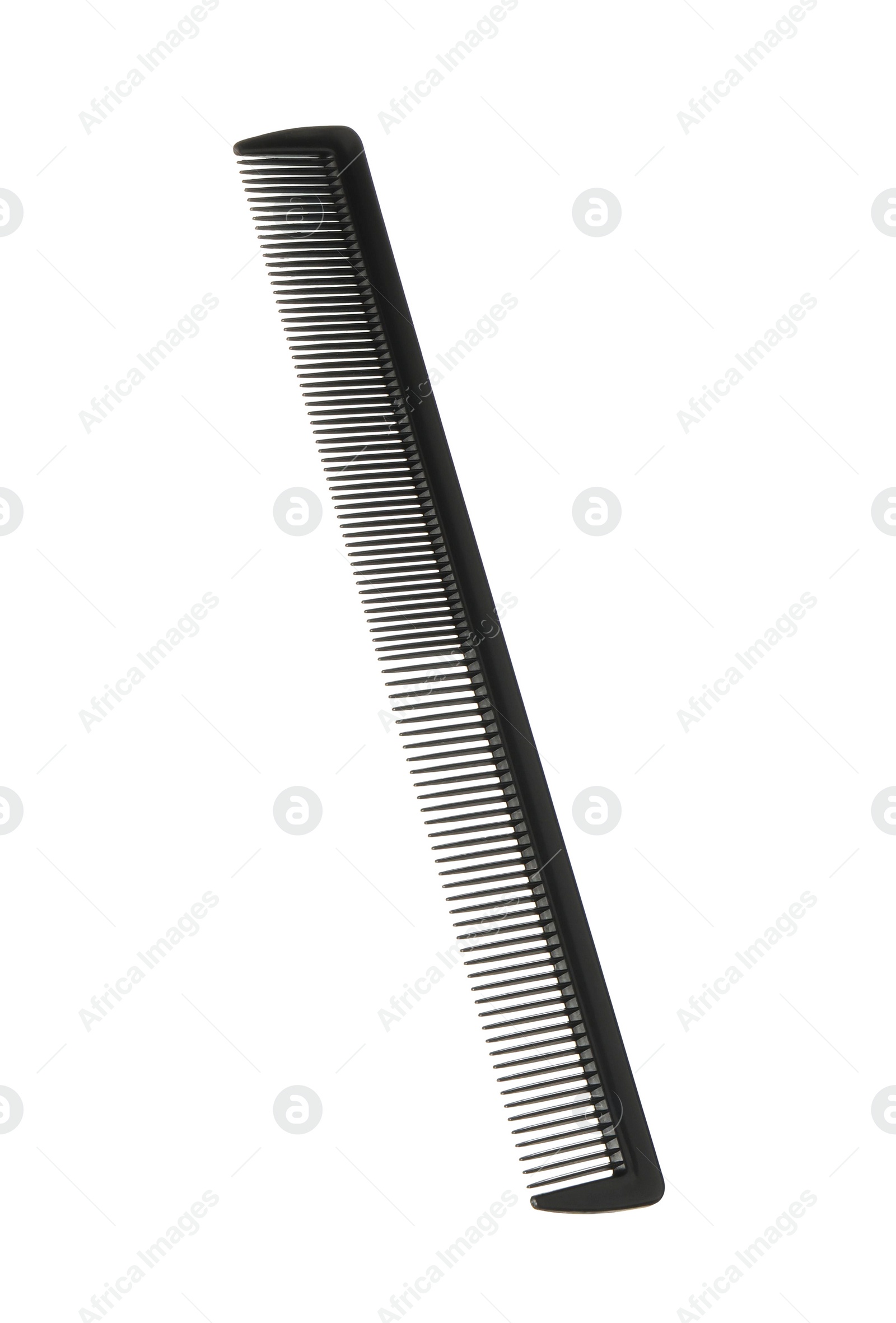 Photo of Hairdresser tool. Black hair comb isolated on white