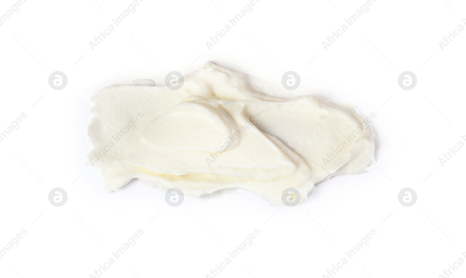 Photo of Smear of delicious cream cheese isolated on white, top view