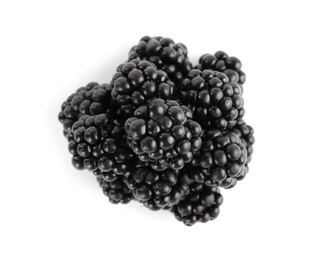 Tasty ripe blackberries on white background, top view