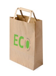 Paper bag with phrase Eco Friendly on white background