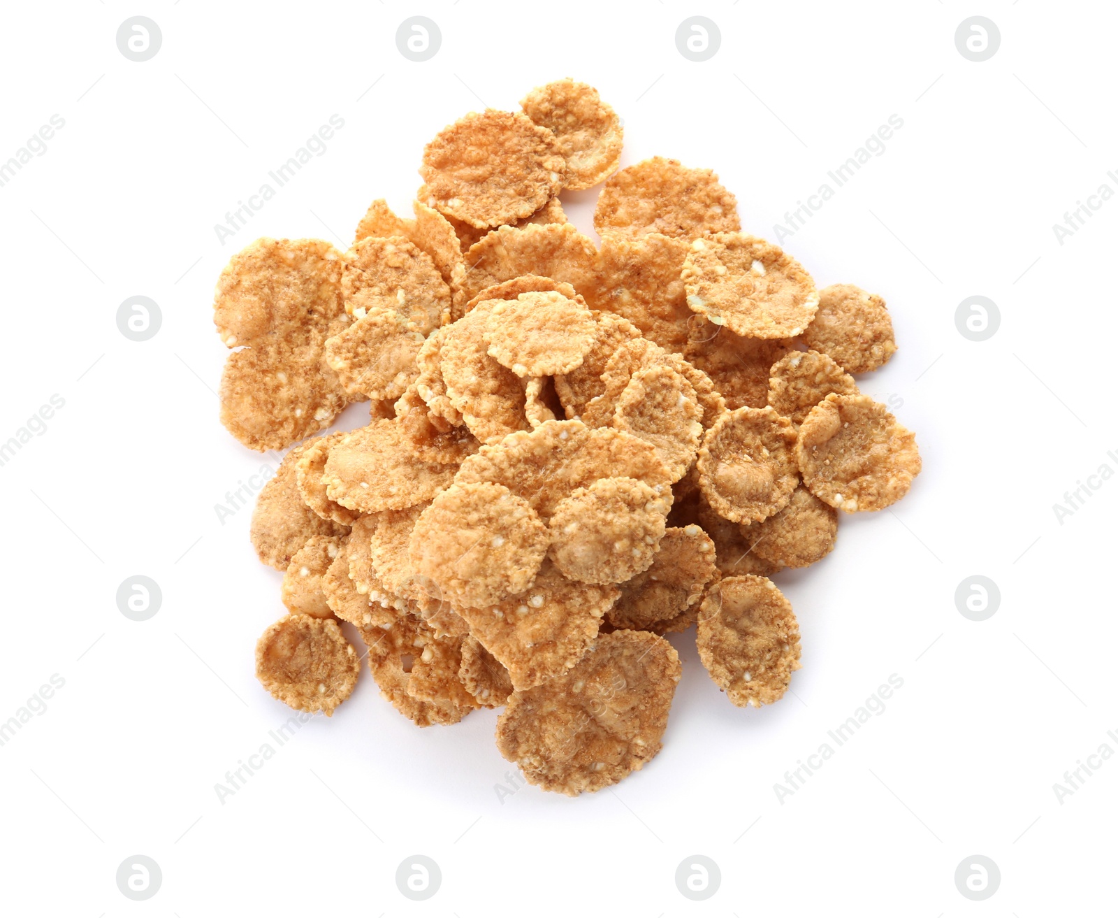 Photo of Wheat flakes on white background. Healthy grains and cereals