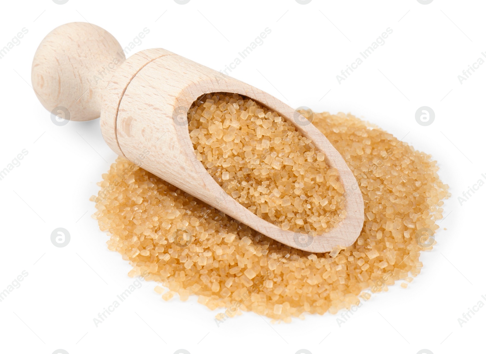 Photo of Brown sugar in scoop isolated on white