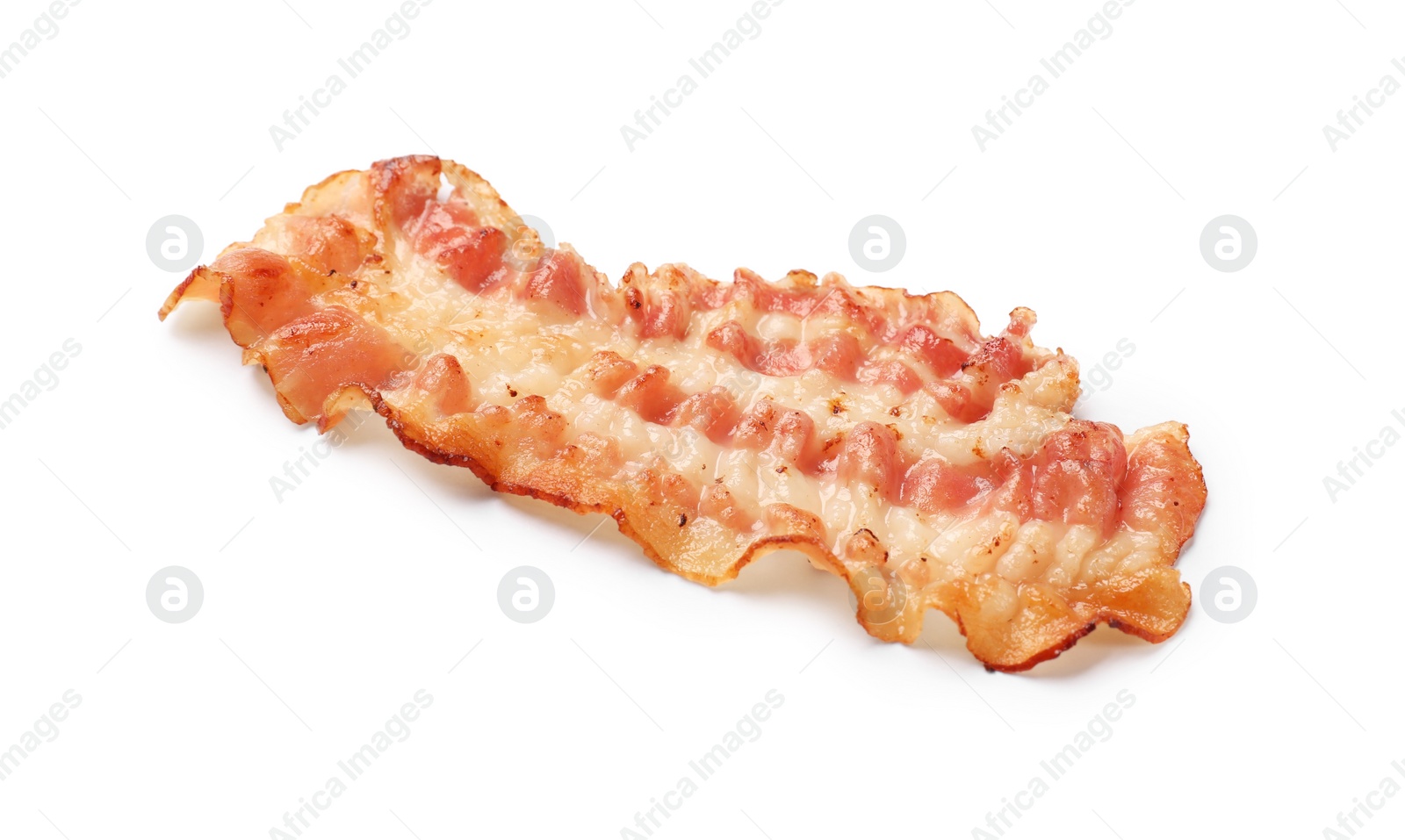 Photo of One fried bacon slice isolated on white