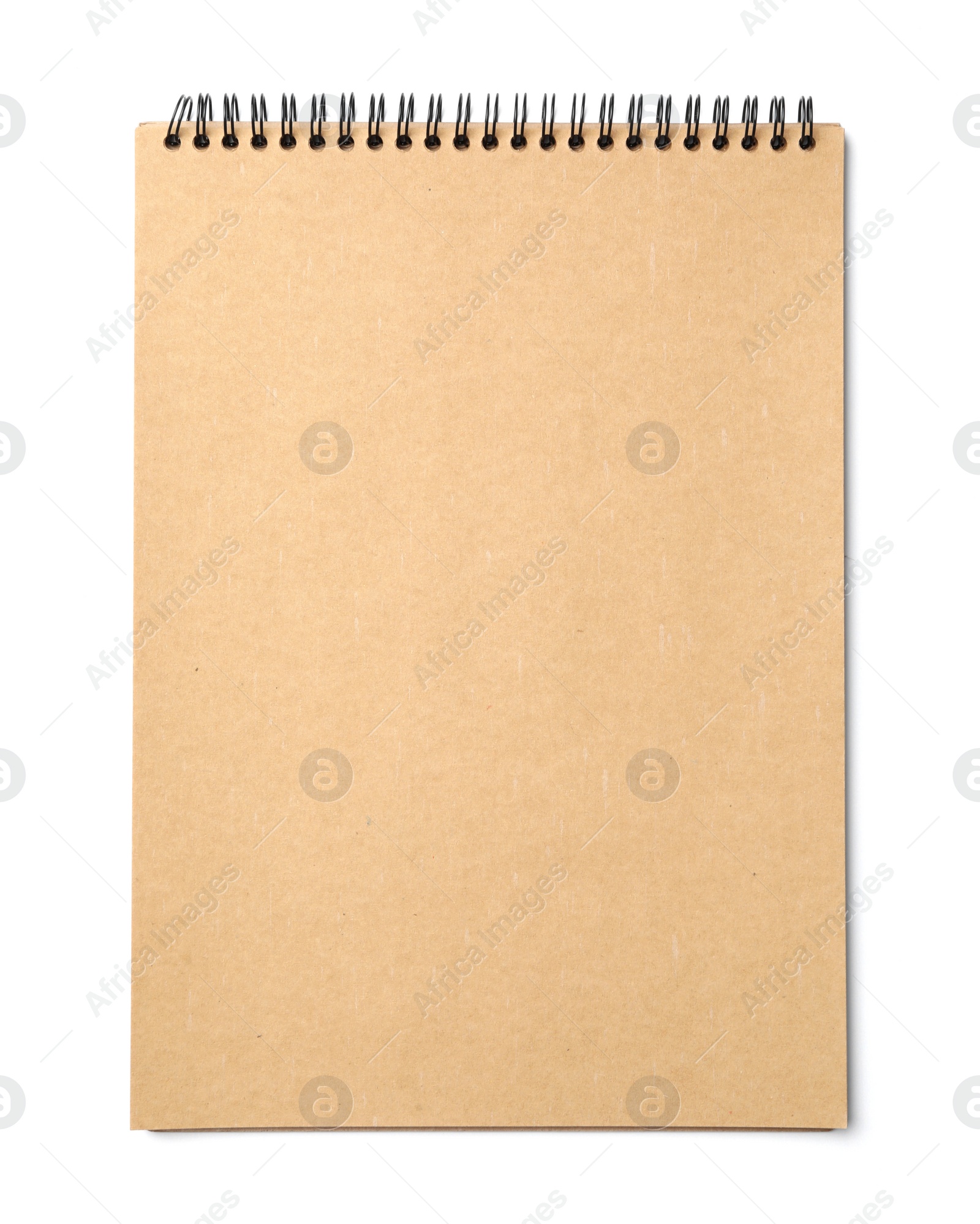 Photo of Stylish kraft notebook isolated on white, top view