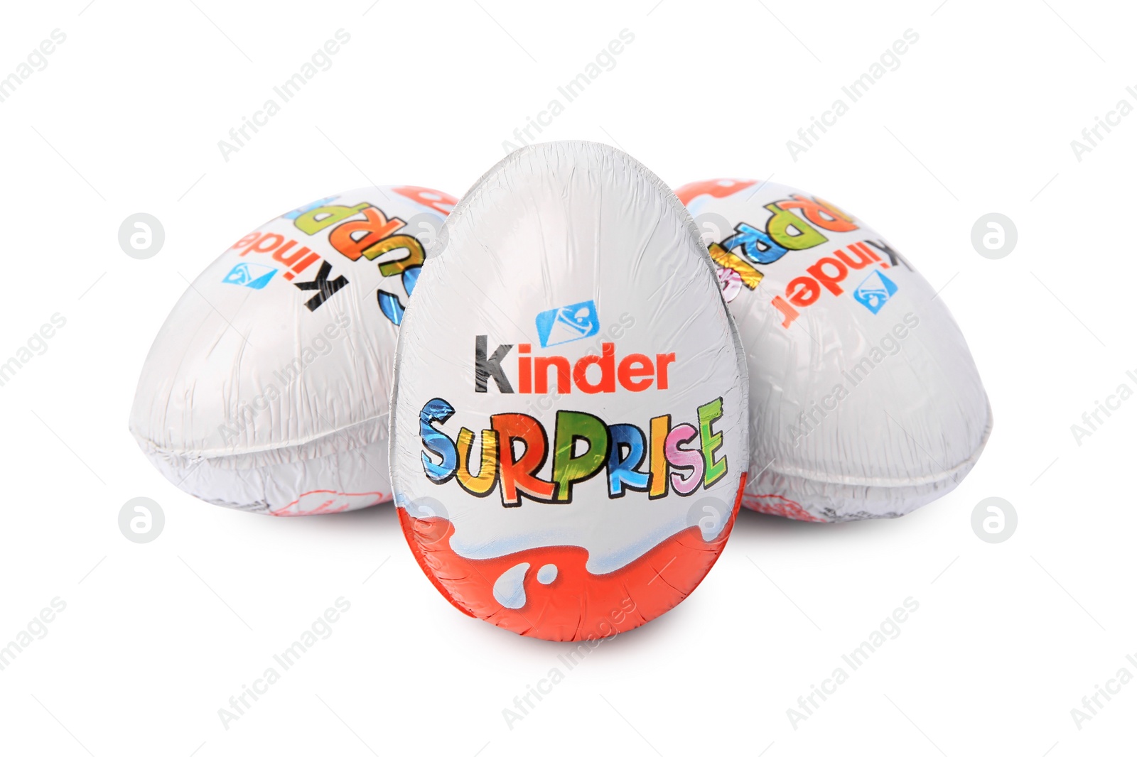 Photo of Slynchev Bryag, Bulgaria - May 23, 2023: Kinder Surprise Eggs on white background