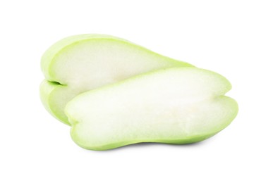 Halves of fresh green chayote isolated on white