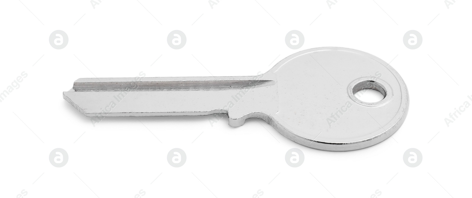 Photo of One metal door key isolated on white