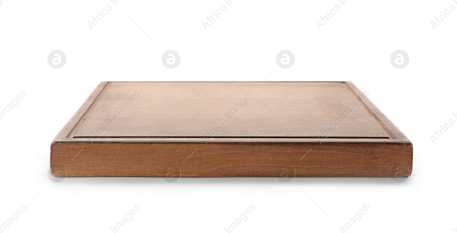 Photo of Wooden board on white background. Kitchen accessory