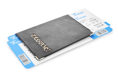 Photo of Passport and tickets isolated on white. Travel agency concept