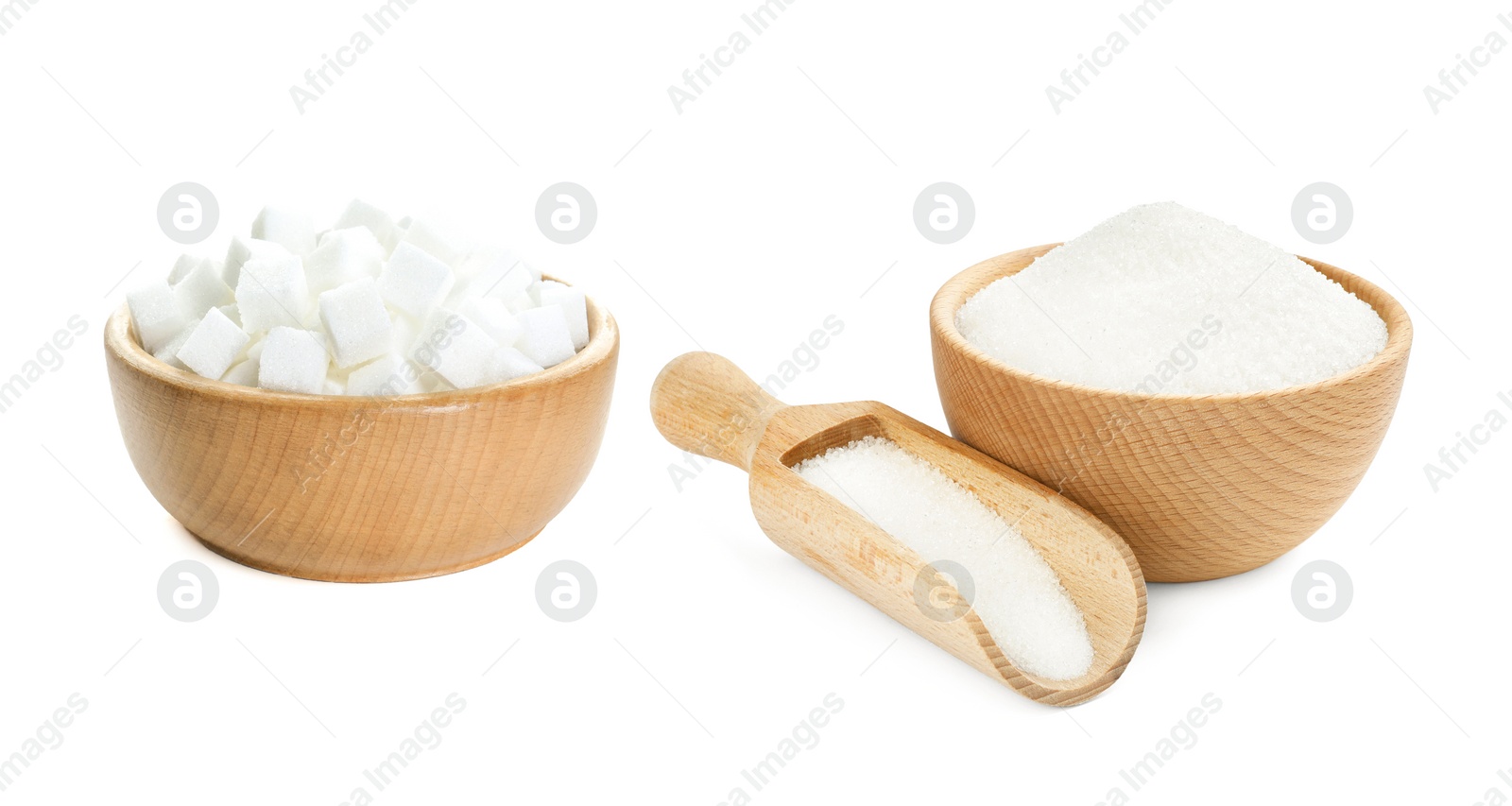 Image of Different types of sugar isolated on white