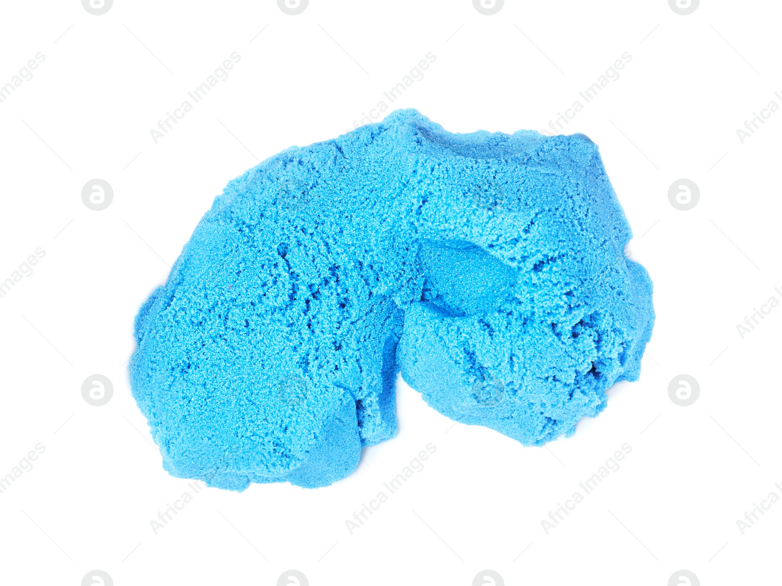 Photo of Pile of blue kinetic sand on white background, top view