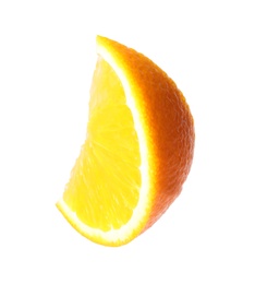 Photo of Slice of ripe orange on white background