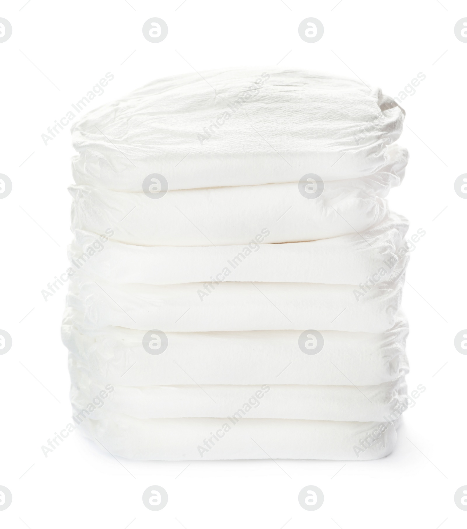 Photo of Stack of baby diapers isolated on white