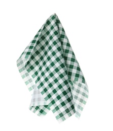 Photo of Checkered linen napkin on white background