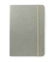 Photo of Closed grey office notebook isolated on white, top view