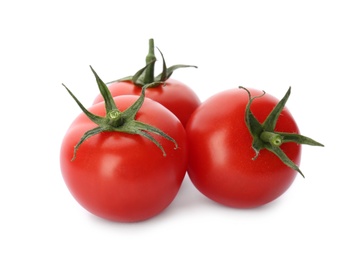 Photo of Fresh ripe red tomatoes on white background