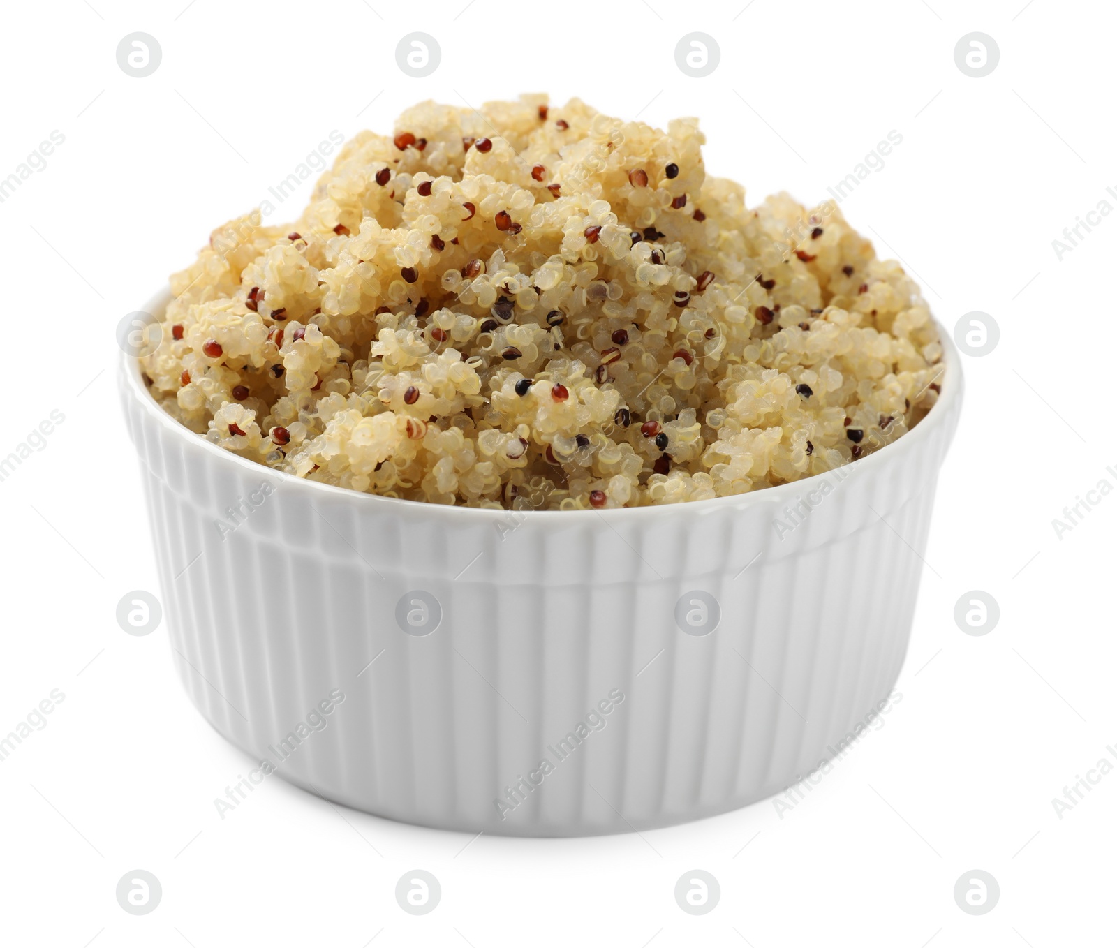 Photo of Tasty quinoa porridge in bowl isolated on white