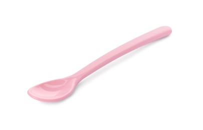 Plastic spoon isolated on white. Serving baby food