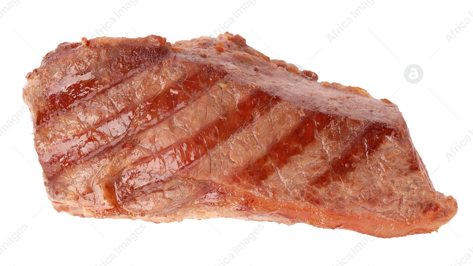 Photo of Delicious grilled beef steak isolated on white, top view