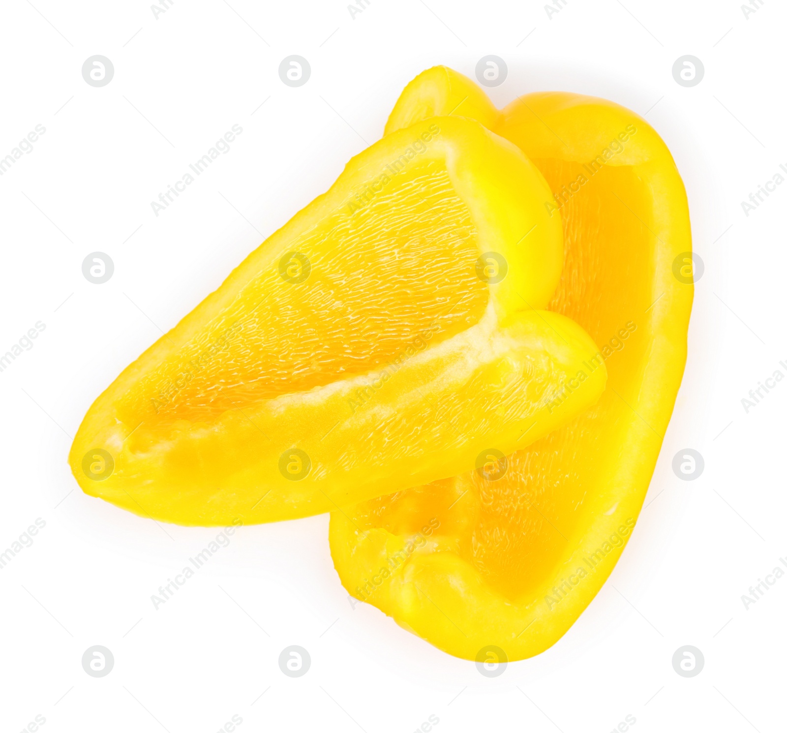 Photo of Slices of yellow bell pepper isolated on white