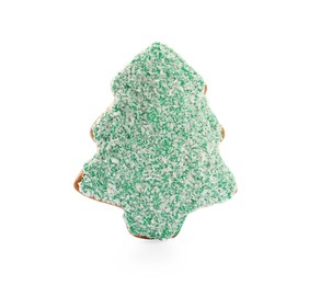 Delicious cookie in shape of Christmas tree isolated on white