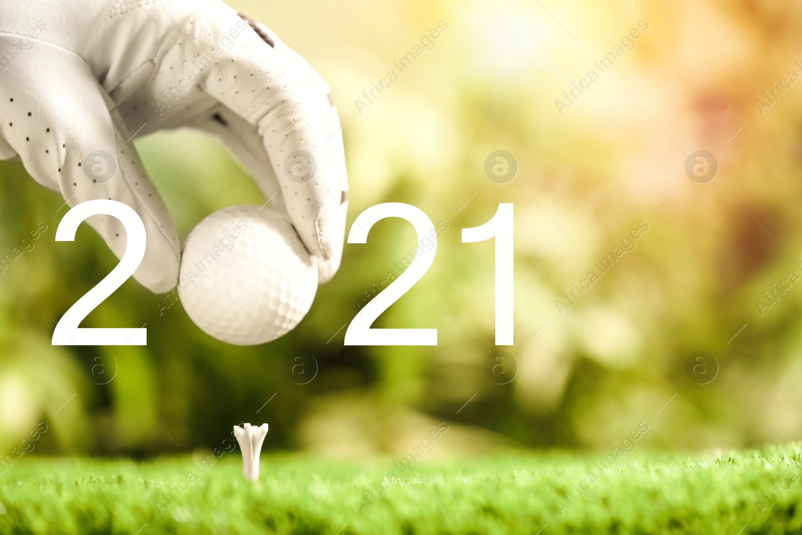 Image of Invitation card design with ball for 2021 golf events. Space for text