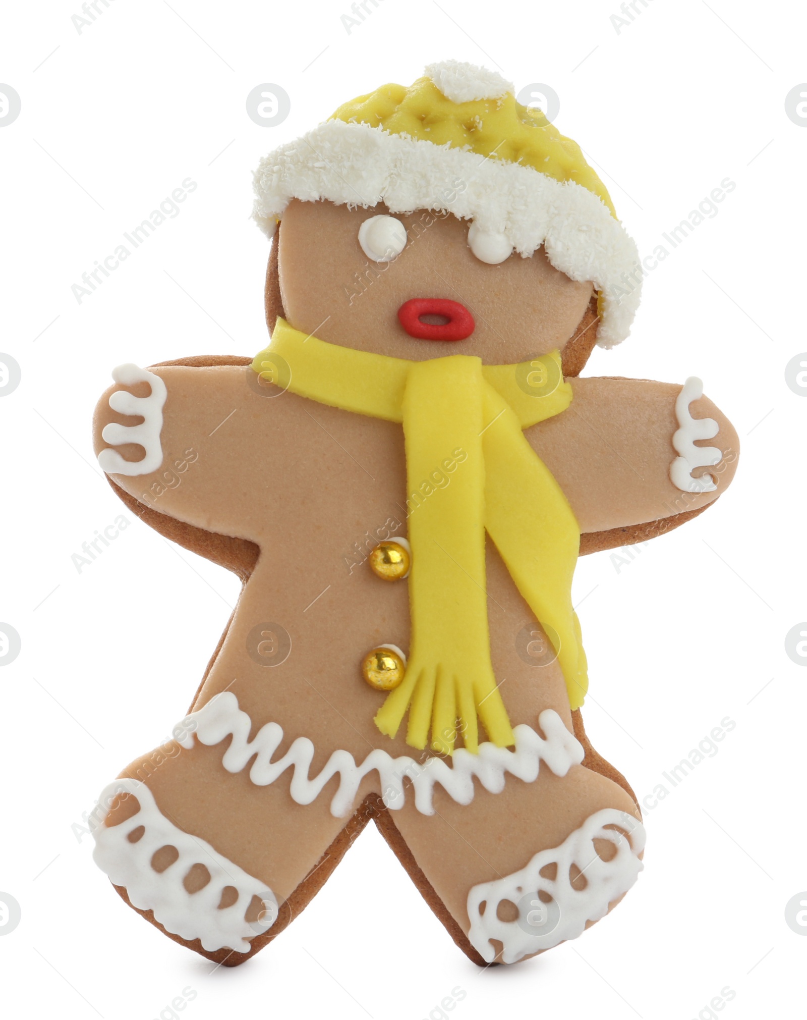 Photo of Gingerbread man isolated on white. Delicious Christmas cookie