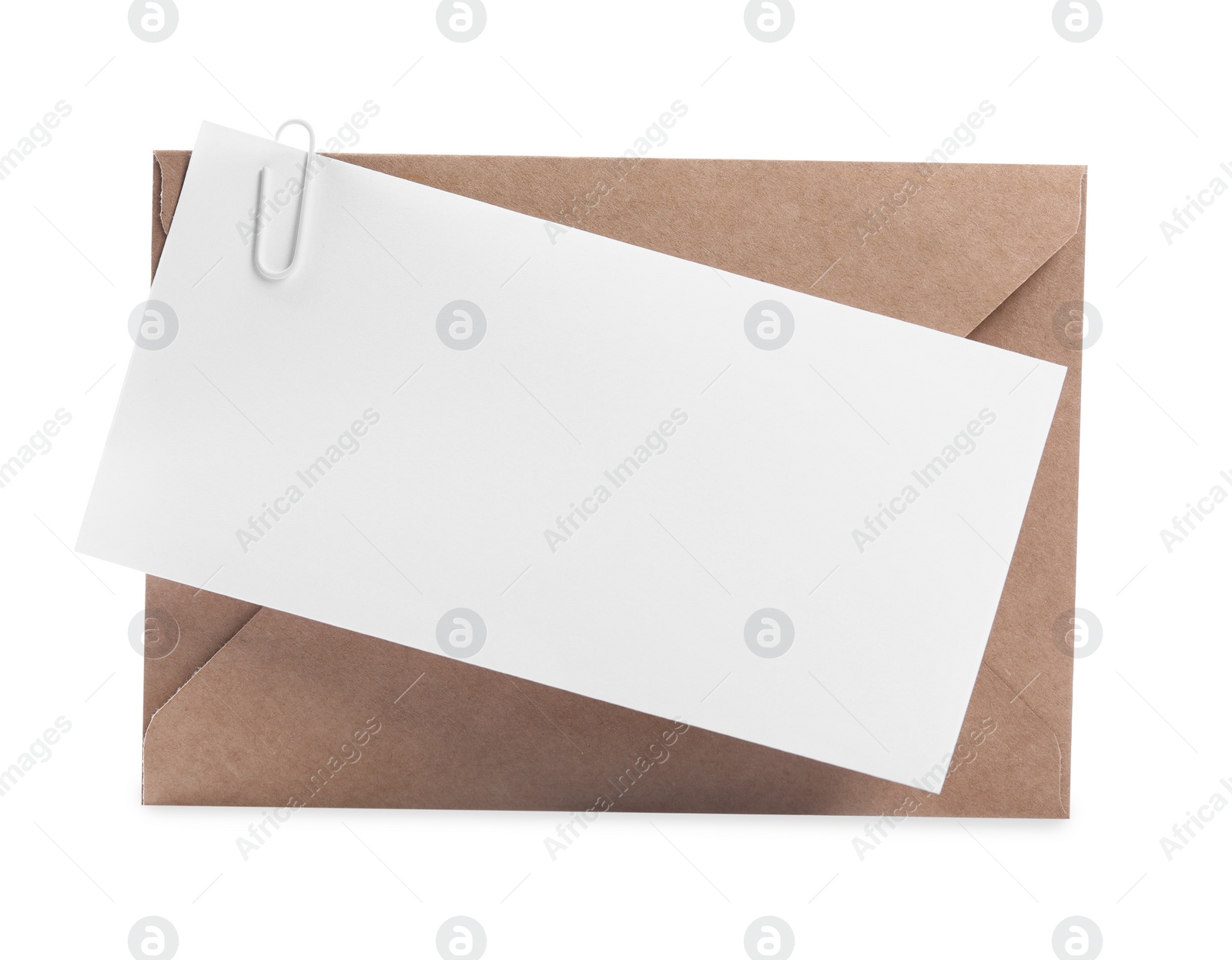 Photo of Blank card and red letter envelope on white background