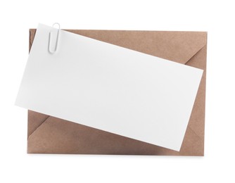 Blank card and red letter envelope on white background