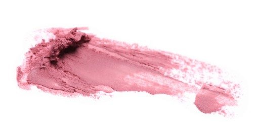Smear of beautiful lipstick on white background, top view
