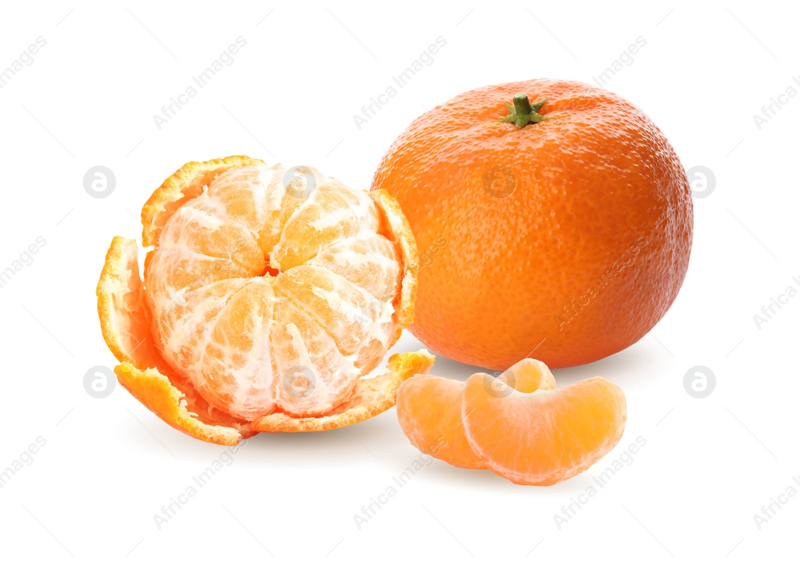 Image of Tasty fresh ripe tangerines on white background