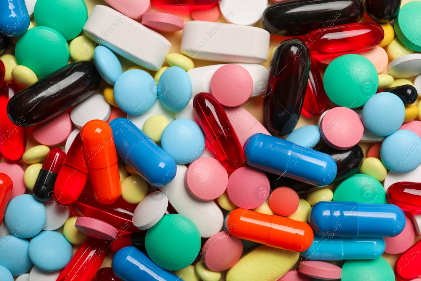 Photo of Many colorful pills as background