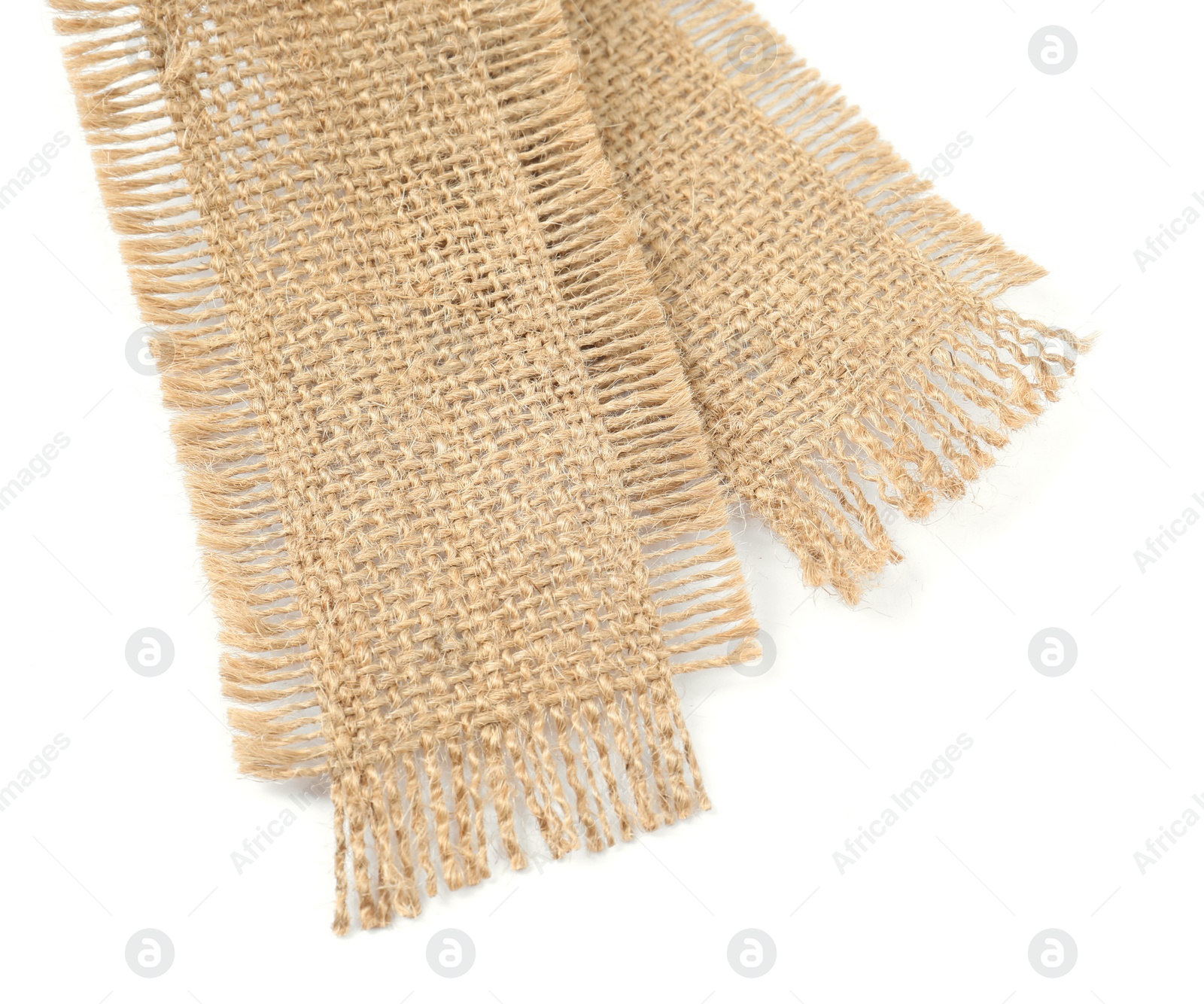 Photo of Piece of burlap fabric isolated on white