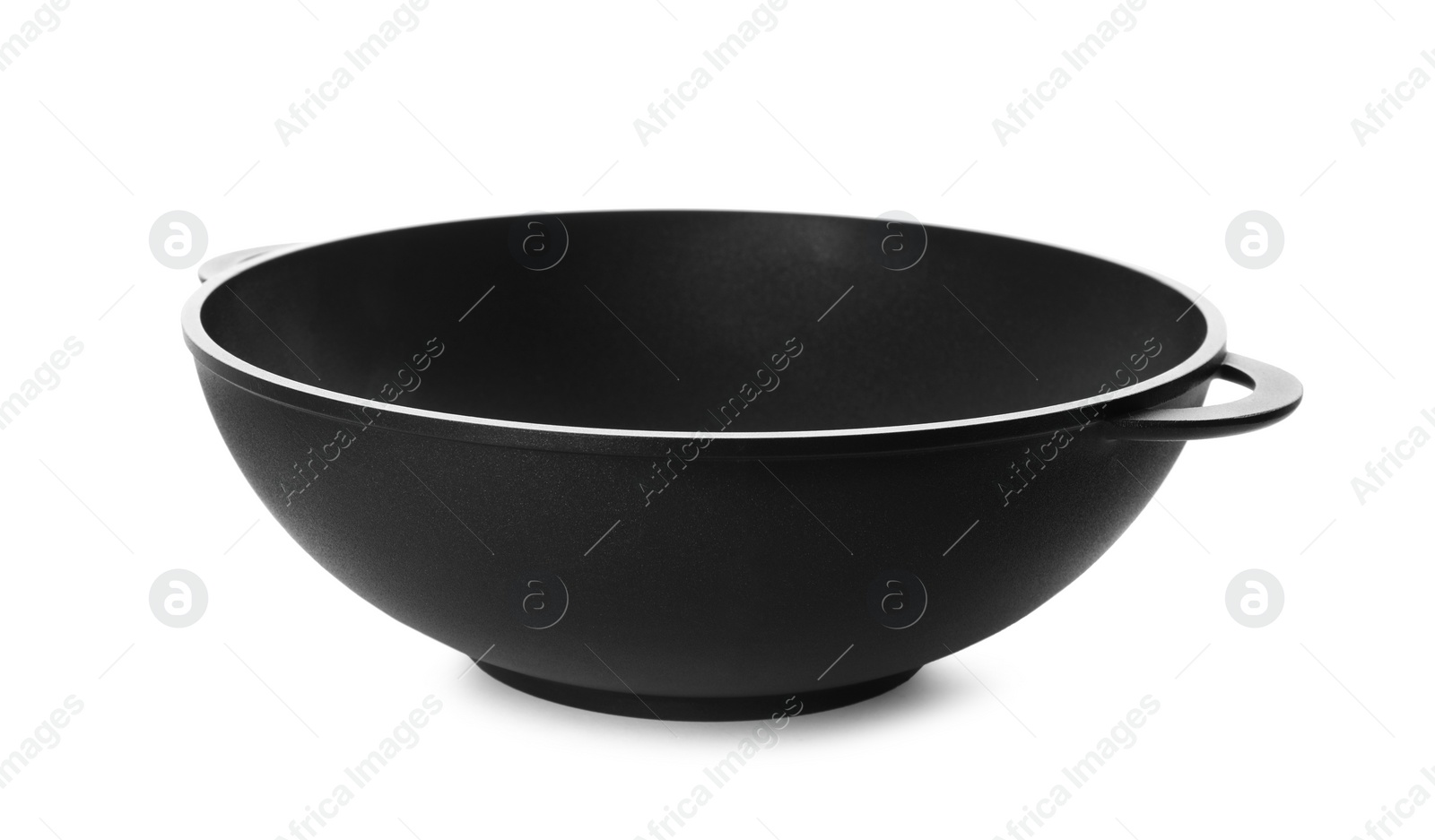 Photo of Empty iron wok isolated on white. Chinese cookware