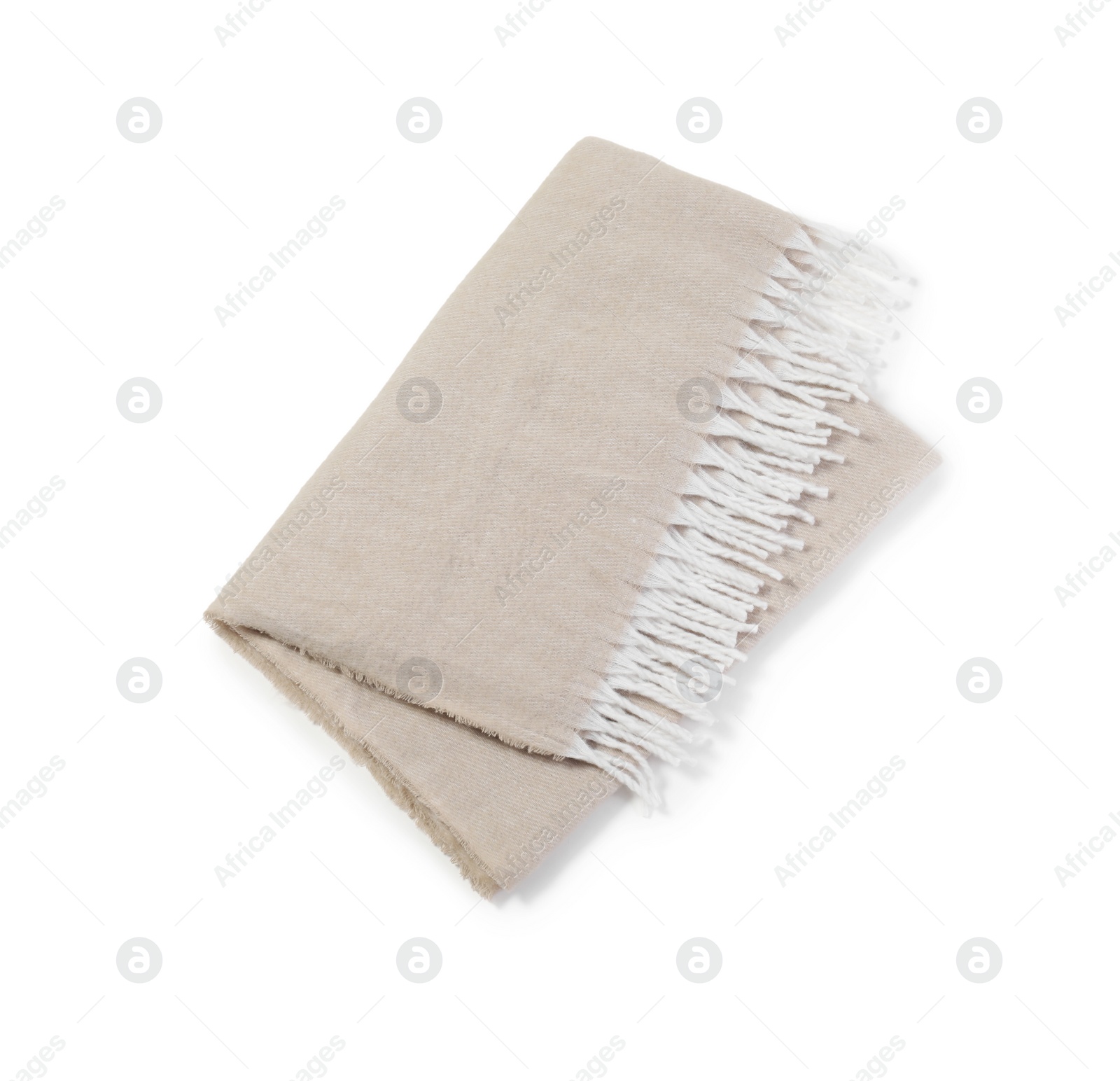 Photo of One beautiful beige blanket isolated on white