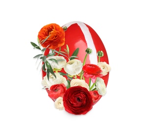 Image of Easter egg floral design on white background