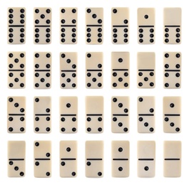 Image of Collection of classic domino tiles on white background