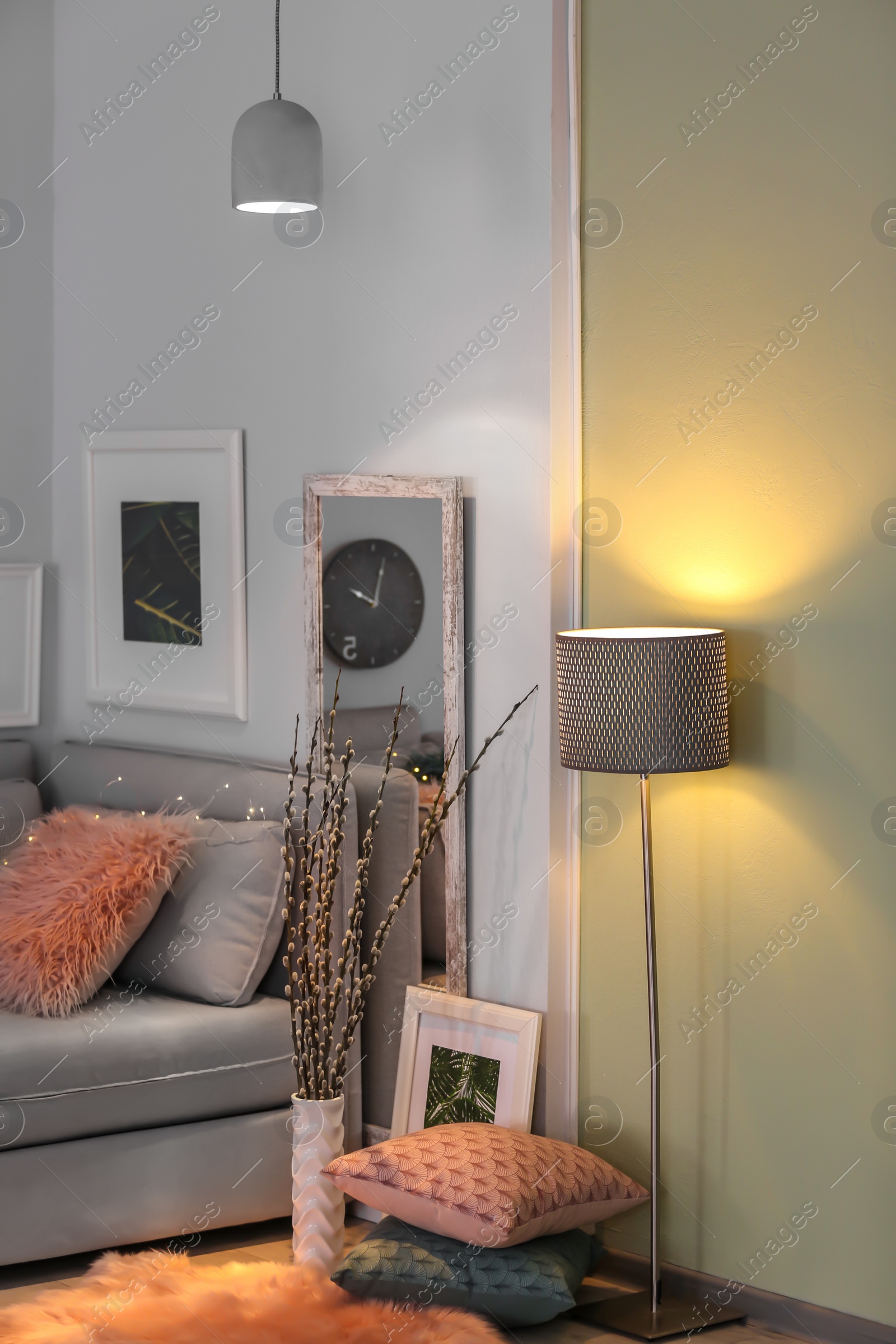 Photo of Stylish living room interior with floor lamp