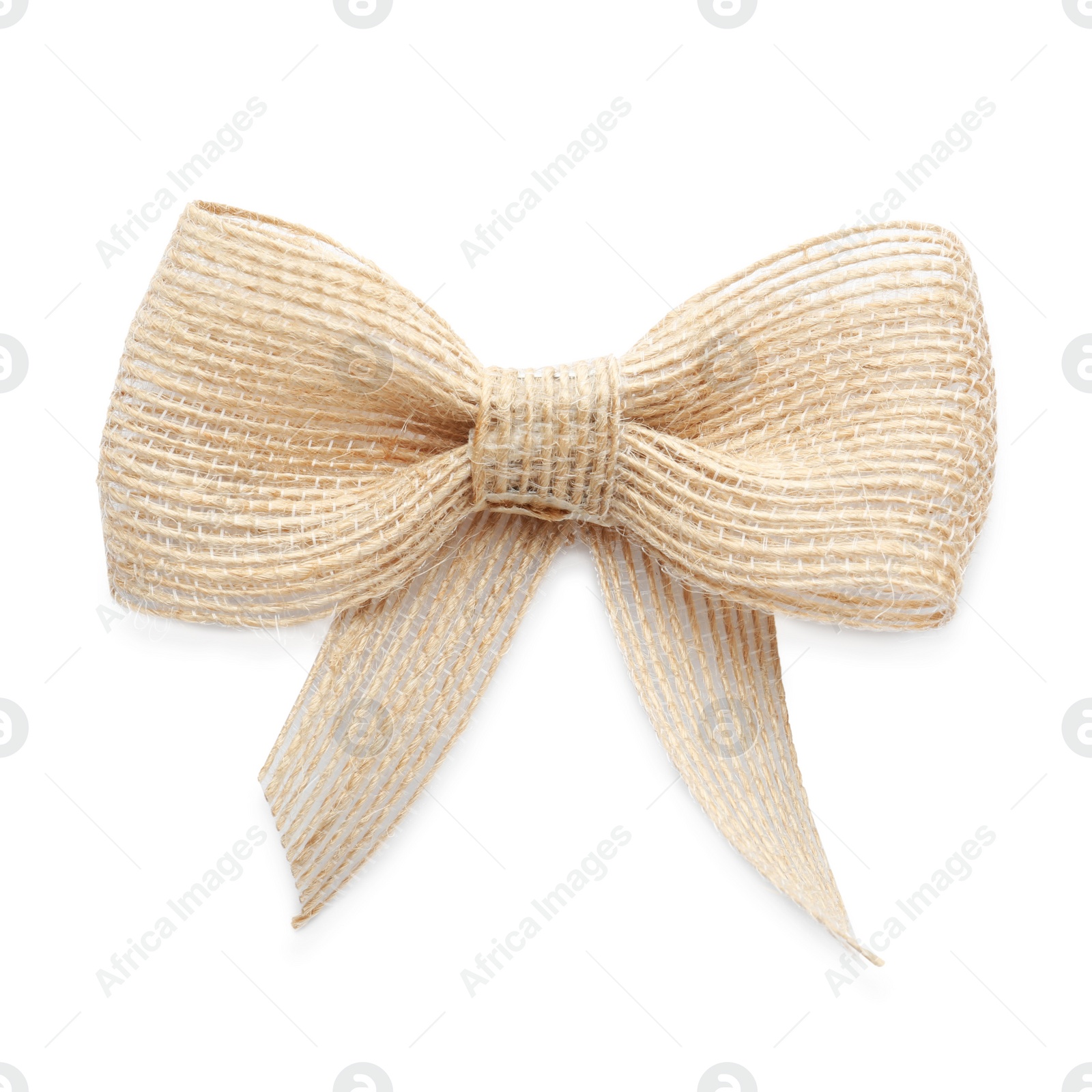 Photo of Pretty bow made of burlap isolated on white