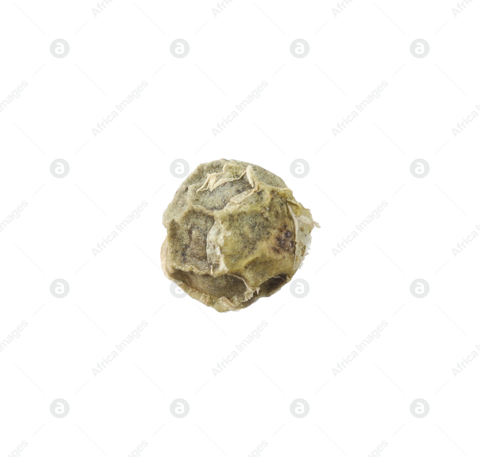 Photo of One peppercorn isolated on white. Spicy condiment