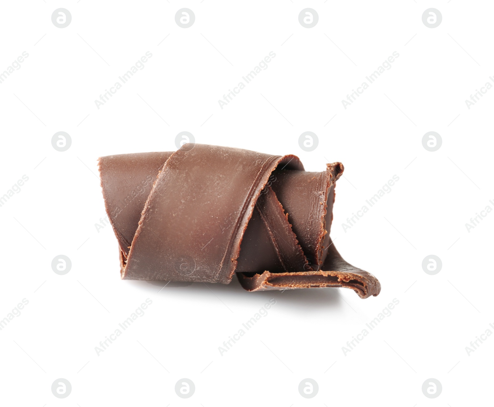 Photo of Yummy chocolate curl for decor on white background