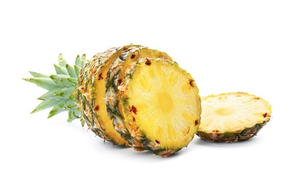 Photo of Cut fresh pineapple on white background